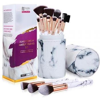 Pinceles de maquillaje DUAIU Set de pinceles de maquillaje Pinceles de maquillaje de mármol profesionales de 15 piezas para en polvo de base y sombra de ojos con un cubo de mármol Caja de regalo