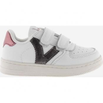 Zapatillas deportivas de niña Victoria con logo de glitter y tiras adherentes, efecto piel con piezas en contraste
