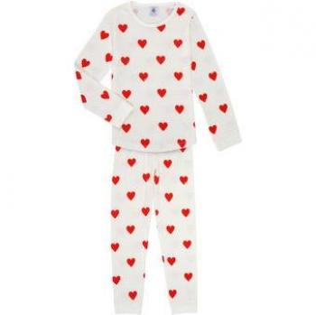Pijama Infantil Petit Bateau MISON de Algodón Orgánico con Estampado de Corazones en Blanco/Rojo, Tallas 6 a 10 Años