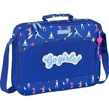 Cartera Escolar Blackfit8 'Go Girls' Safta 28x38cm L23 Reciclable con Bandolera Ajustable, Asa de Mano Forrada y Doble Tirador en Crem