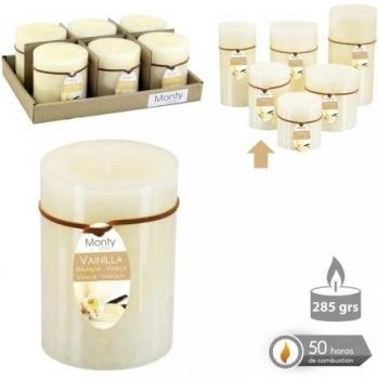 dcasa - Caja 6 Vela cilíndrica perfumada crema 7 x 9,50 cm 285 grs- 50 horas combustión -2% perfume vainillla