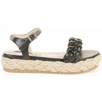 Sandalia Mujer Mustang Amelie 50593 - Negro - Pala Trenzada - Cierre Hebilla - Piso Efecto Yute