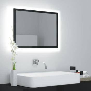 Espejo de baño con LED aglomerado gris brillante 60x8,5x37 cm