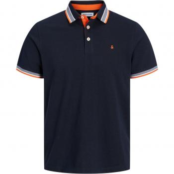 Jack & Jones Paulos Short Sleeve Polo Shirt - Dark Navy with Neon Detail