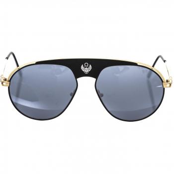 Frankie Morello Black Metallic Fibre Shield Sunglasses with Grey Lens, Unisex, Yellow, Size: ONE SIZE