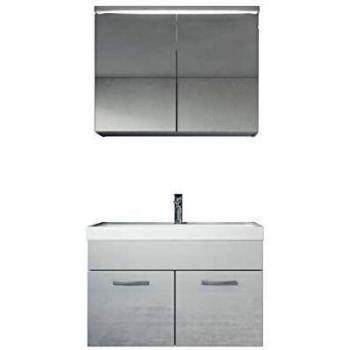 Conjunto de baño Paso 02 80 x 40 cm - Blanco Alto Brillo - Armario Mueble Lavabo con Espejo