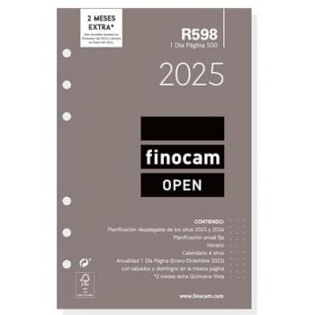 Finocam Recambio Anual 500 2025 DP R598 - Recambio anual año 2025 Open R598, tamaño 500-117x181 mm, formato 1 día por página, duración de enero 2025 a