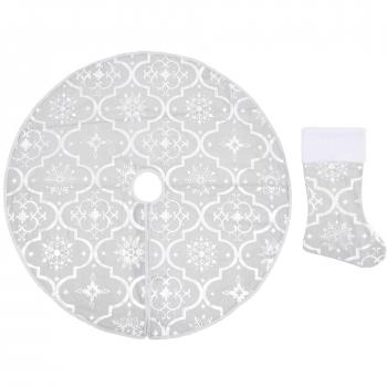 vidaXL Luxury Christmas Tree Skirt with Sock White 150 cm Fabric