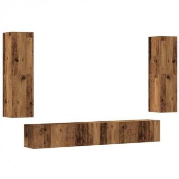 Muebles de TV de pared 4 unidades madera vieja y madera de ingeniería