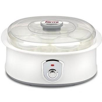Yogurtiera Girmi YG03 con 7 Vasitos de Vidrio de 180 ml, Temperatura de 42-50°C, Potencia de 200 W, Color Blanco