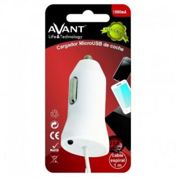 Cargador de Coche Micro USB 5V 1A Blanco Mini Avant para Móvil/Smartphone/Tablet