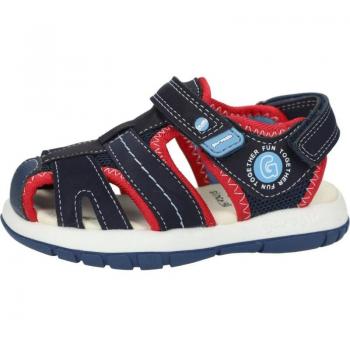 Garvalín - Sandalias cerradas de niños tipo cangrejeras con puntera reforzada, modelo 242816, sandalia plana para bebé niño (hasta talla 30), en color azul y disponible en marino-rojo