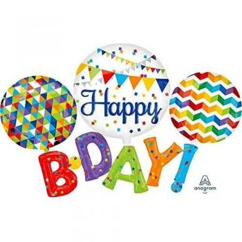 Amscan 10118337 Globo de aluminio colorido con tema de feliz cumpleaños-1pc, multicolor, grande