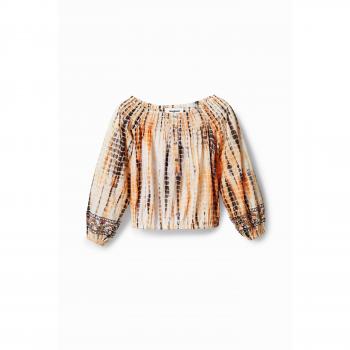 Desigual Beige Cotton Long-Sleeved Blouse with Contrasting Details - 2XL