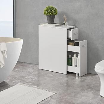 Mueble de baño Kauhajoki con 2 cajones laterales y ruedas, 61 x 20 x 45 cm - Blanco
