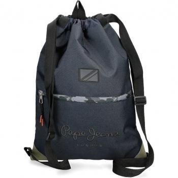 Mochila Saco Pepe Jeans Cromwell Negro con Bolsillo Frontal