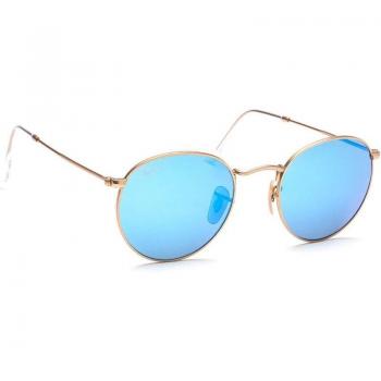 Ray-Ban RB3447 Round Metal Polarized Sunglasses - Matte Gold Frame with Blue Mirror Lens, 50mm