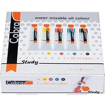 Set de Pinturas al Óleo Cobra Study Water Mixable, 5 Tubos de 40ml, Colores Primarios Surtidos