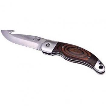 LAGUIOLE - Cuchillo de Caza con Estuche de Cuero Negro - Mango de Madera de Pakka - Hoja 10,5 cm - Acero Inoxidable - castaño
