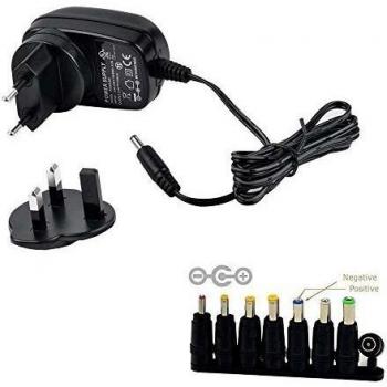 Top-Longer Adaptador de Viaje EU UK AC/DC Cargador de pared con Clavija de 5.5mm y 8 Conectores - AC 100-240V a DC 12V 2A Adaptador Cargador Universal Fuente de alimentación universal