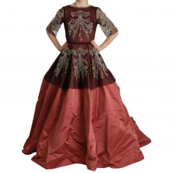 Dolce & Gabbana Crystal Chandelier Silk Princess Gown Dress - IT40|S, Maxi Dress, Female, Pink, Size: XS