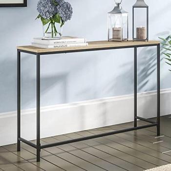 Mesa Consola Kronoby 80 x 100 x 30 cm - Efecto Roble y Negro, Metal/MDF