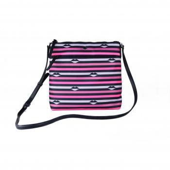 Kate Spade Jae Nylon Leather Flat Pink Striped Multi Crossbody HandBag Purse