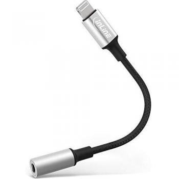 Adaptador de Audio Lightning 0,1m MFi para iPad, iPhone, iPod - Plata y Negro