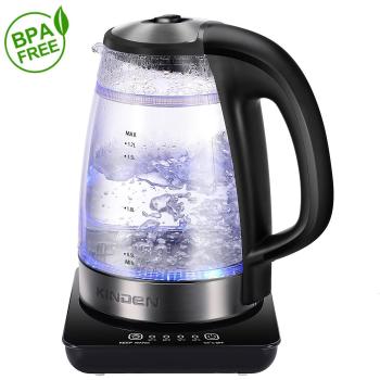 Eléctrico inalámbrico cristal eléctrica, KINDEN té hervidor de agua con iluminación azul LED luz, control de temperatura 1,7 L doble capa Fast Boil teteras sin BPA
