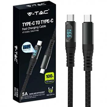 Cable USB Tipo-C a USB Tipo-C 1m Carga Rápida 5A 100W con Pantalla LED Color Negro