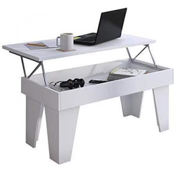 Skraut Home - Mesa de Centro Elevable - 45 x 92 x 50 cm - Mesa de café con almacenaje - Modelo KL - Alta Durabilidad - Fácil Montaje - Acabado Madera - Blanco