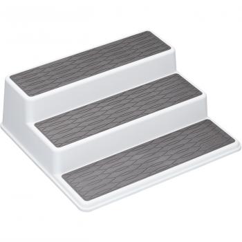 Especiero Organizador de 3 Niveles Antideslizante para Armario Interior, Estantes de Cocina, Dimensiones: 26 x 23 x 8,5 cm, Color Blanco/Gris