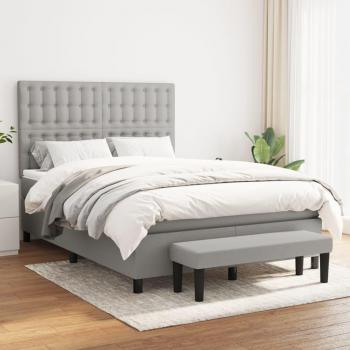 Cama box spring con colchón de muelles gris claro 140x200 cm tela
