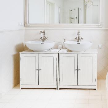 HOMFA Mueble para debajo del lavabo con 2 puertas y 2 estantes Armario para Cuarto de Baño MDF 60x60x30CCM Color Blanco