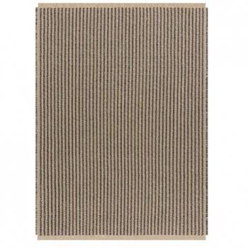 Alfombra de Yute 3650 Negro/Beige con Líneas y Flecos, Tejido Plano, 80x150 cm