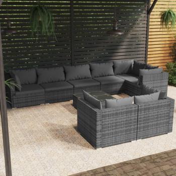 9-Piece Gray Poly Rattan Garden Lounge Set with Cushions