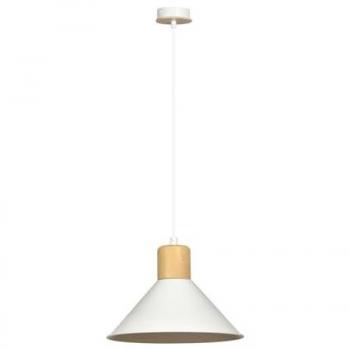 Lámpara de Suspensión Rowen, Acero con recubrimiento de polvo y Madera, Blanco, 25x100x25 cm