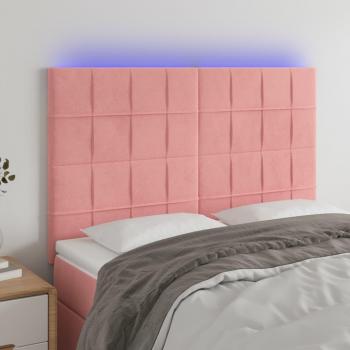 Cabecero LED Terciopelo Rosa 144x5x118/128 cm con Luces LED