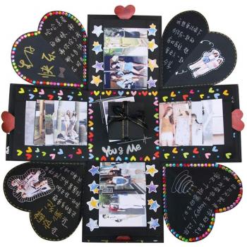 VEESUN Álbum de Fotos Creativo de Bricolaje Libro de Recuerdos Caja de Explosiones DIY Scrapbooking Album para Aniversario de Boda Cumpleaños Navidad para Mujer Niña Novios Novia Regalos, Negro