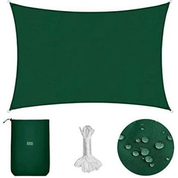 Sekey Toldo Vela de Sombra Impermeable 2x3m Rectangular Protección Rayos UV, Resistente al Desgarro, para Terraza Balcon Patio Exteriores Jardín, con Ojales y Cuerdas de Fijación, Verde