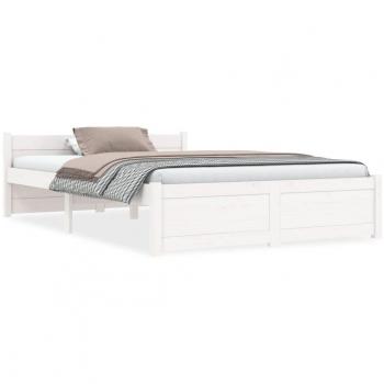 Estructura de cama doble pequeña de madera maciza blanca 120x190 cm sin colchón
