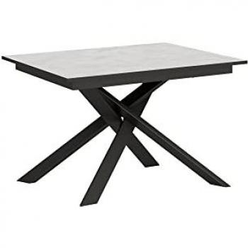 Mesa extensible Ganty 90x120/180 cm blanca espatulada con borde y estructura antracita