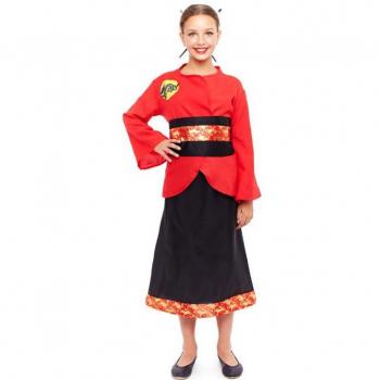 Disfraz de China Aldeana Rojo y Negro para niña