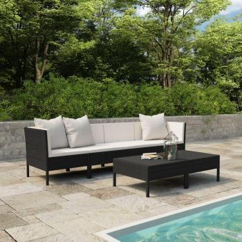 vidaXL 6-Piece Black Poly Rattan Garden Lounge Set with Cushions