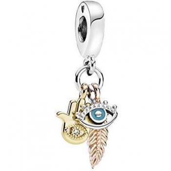 Pandora Colgante de plata de ley chapada en oro de 18 quilates y oro rosa de 14 quilates con diseño de mano de Fátima, talla única, Metal, No aplicable Cubic Zirconia