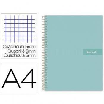 Cuaderno espiral liderpapel a4 micro crafty tapa forrada 120h 90 gr cuadro 5 mm 5 bandas 4 color turquesa.
