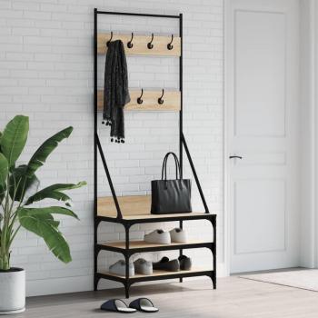 Perchero con Zapatero VidaXL, Soporte para Ropa y Estantes para Zapatos, Color Gris Sonoma, Negro, Roble Ahumado, Dimensiones 70x40x184 cm, Marrón