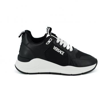 Versace Black and White Calf Leather Sneakers