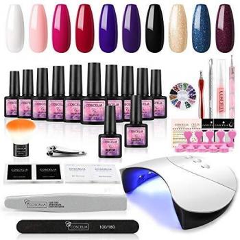 Saint-Acior 36W Lámpara de Uñas UV/LED Curado de Esmalte de Gel 10PCS Esmalte de Uñas Semipermanente Uñas de Gel Kit de Manicura con Base Coat Top Coat 8ML Manicura Pedicura Kit