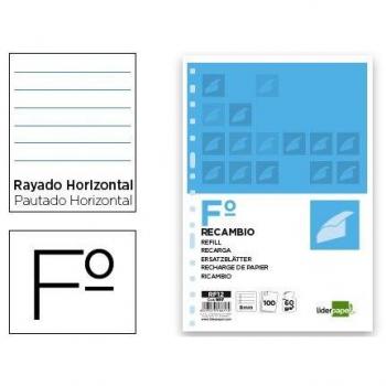 Recambio Liderpapel RF12 Folio 100 Hojas 60G/M2 Horizontal Sin Margen 16 Taladros